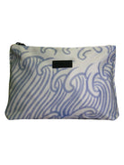 white and blue wave zippered pouch with black hardware - Oceans End