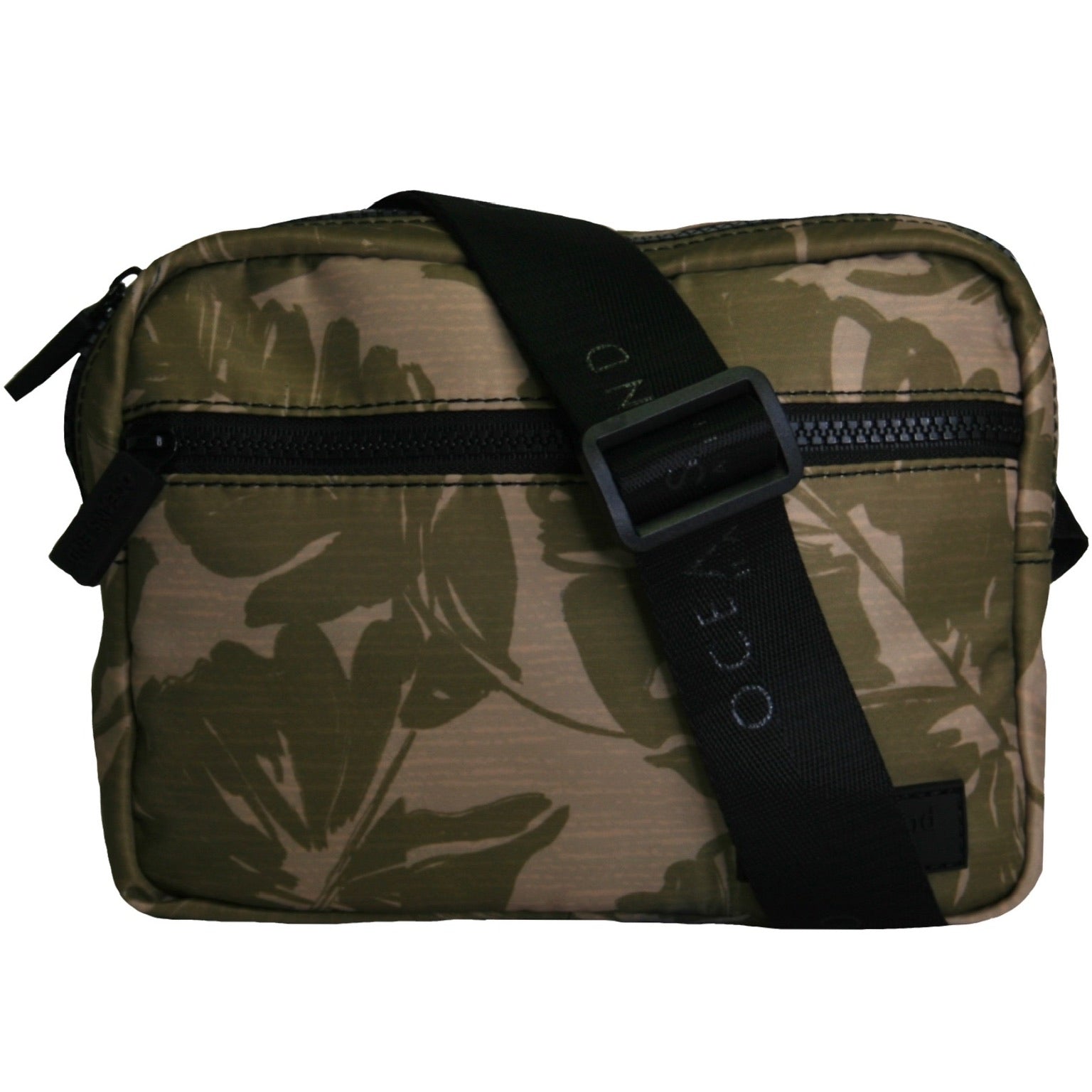 camo colored tropical foliage fanny or hip pack with black strap - Oceans End