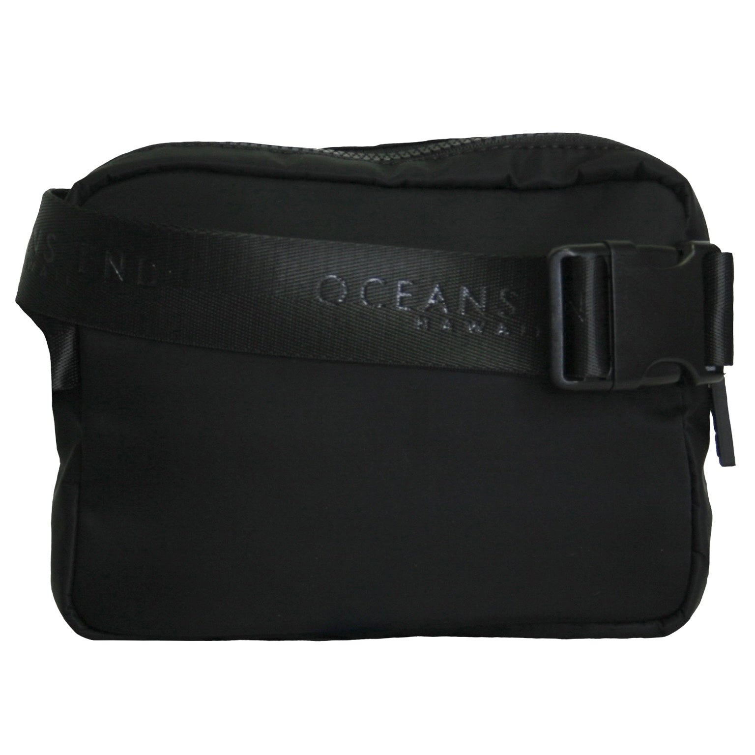 back of black fanny or hip pack with black strap - Oceans End