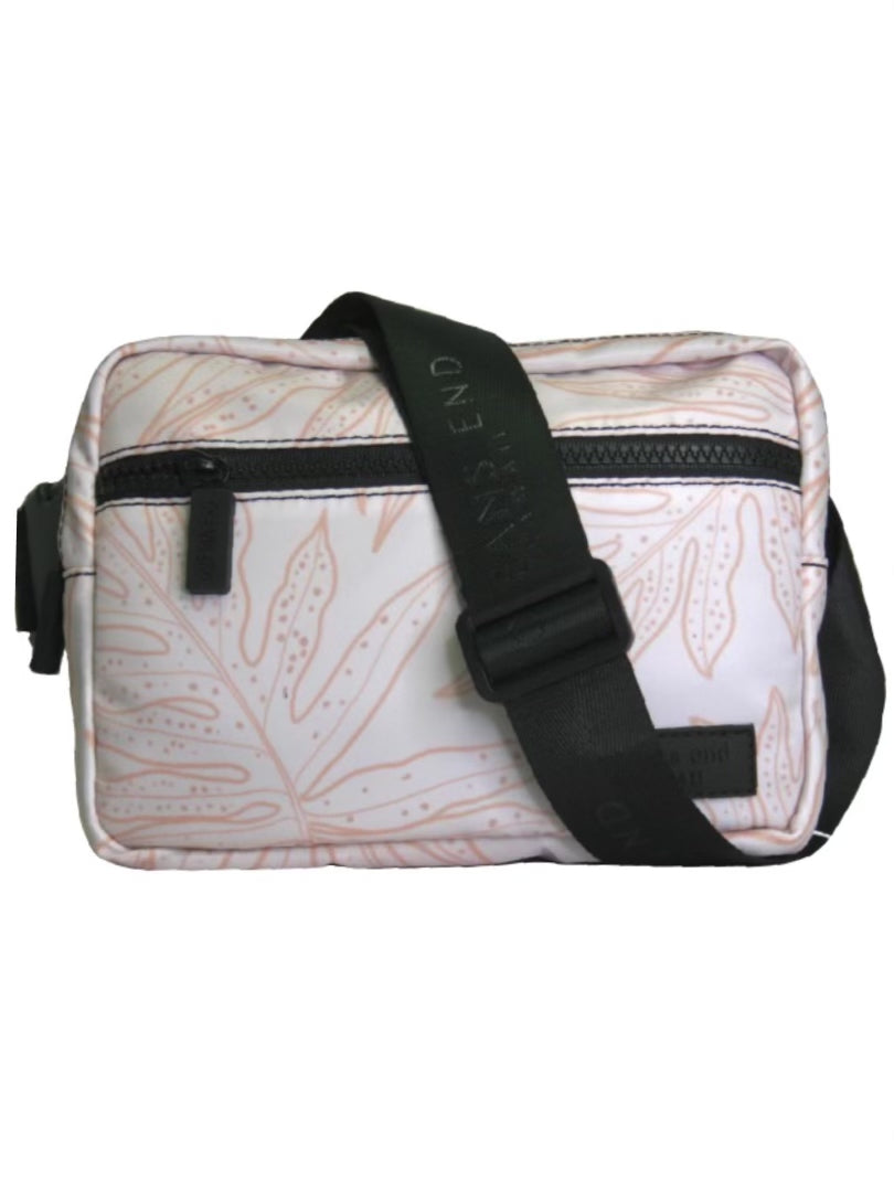 white and pink floral fanny or hip pack with black strap - Oceans End
