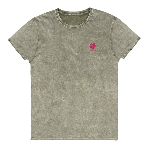 Embroidered Hibiscus denim dye shirt
