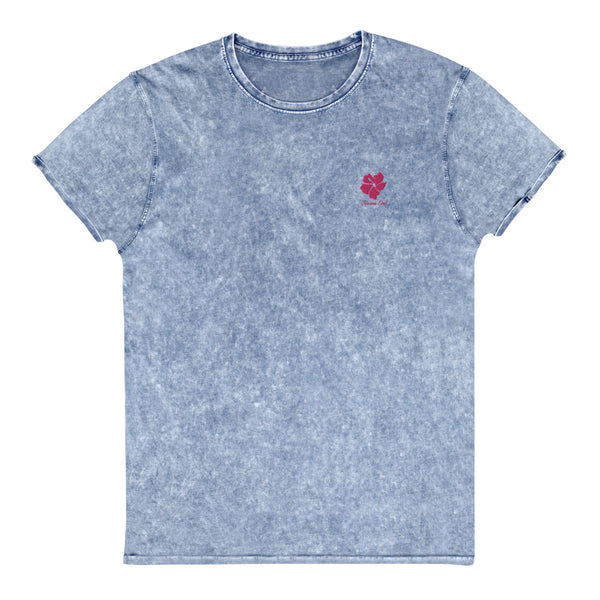 Embroidered Hibiscus denim dye shirt